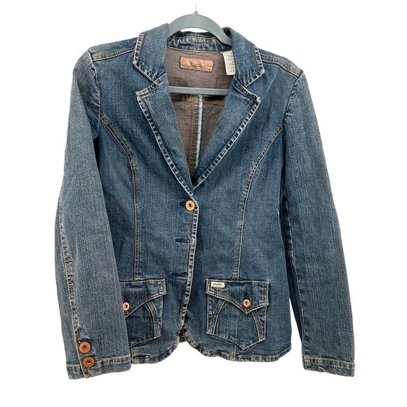 Levi Strauss M Button Front Fitted Jean Jacket Denim Wash Copper Color Buttons - Picture 8 of 9